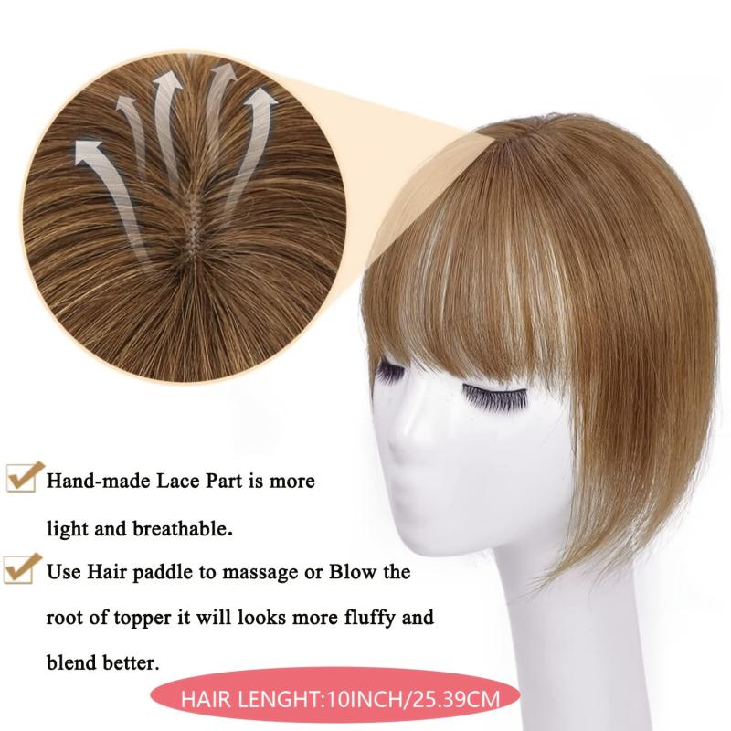 Human Hair Topper With Bangs Clip In 100% Human Hair Pieces for Thinning Hair