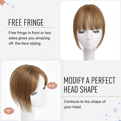 Human Hair Topper With Bangs Clip In 100% Human Hair Pieces for Thinning Hair