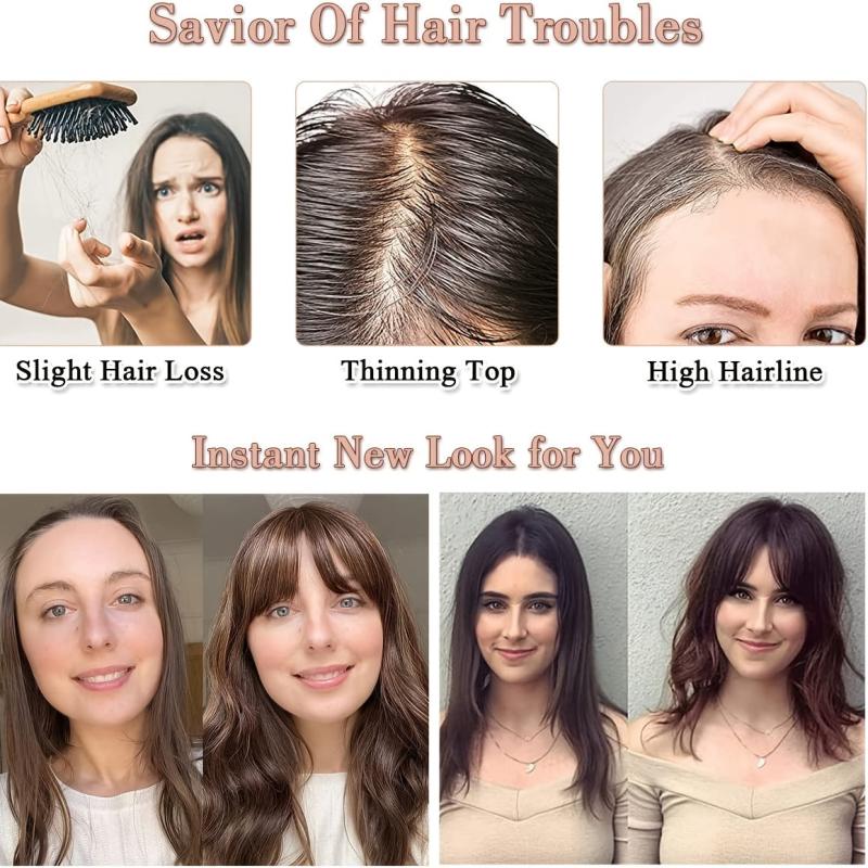 Human Hair Topper With Bangs Clip In 100% Human Hair Pieces for Thinning Hair