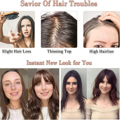Human Hair Topper With Bangs Clip In 100% Human Hair Pieces for Thinning Hair
