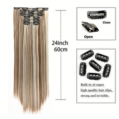 6pcs Long Straight Hair Extensions 16 Clips Natural Look Daily Use 60-96 cm