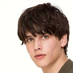 Ombre Grey Brown Short Straight Hair Wigs For Men