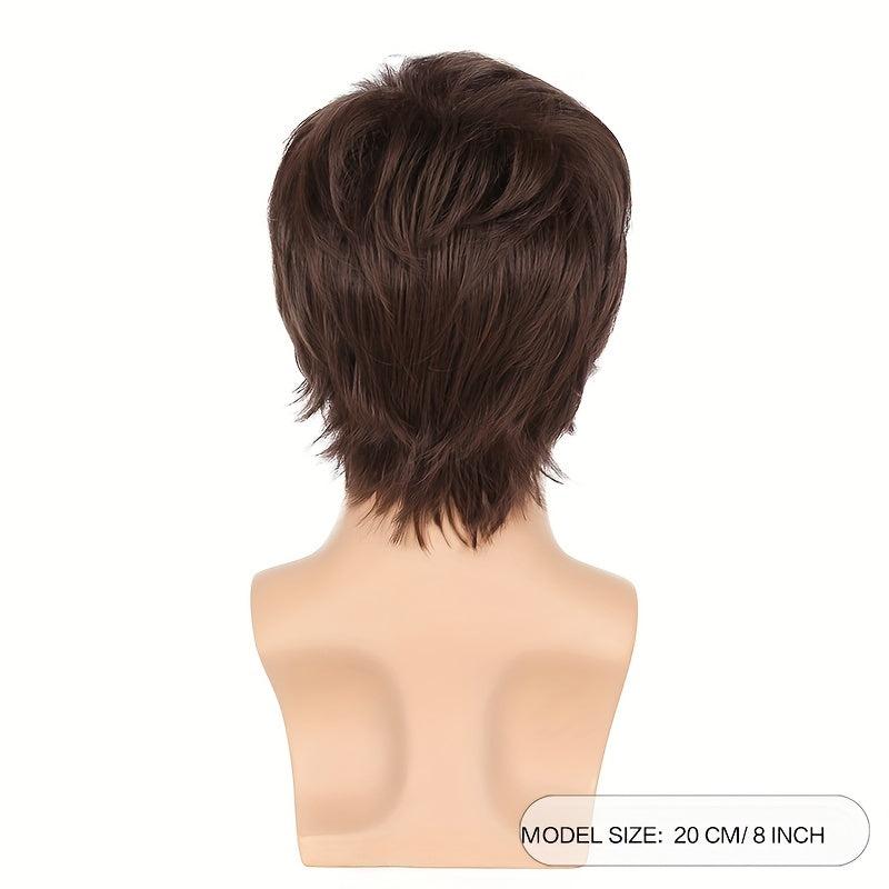 Ombre Grey Brown Short Straight Hair Wigs For Men