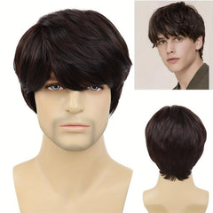 Ombre Grey Brown Short Straight Hair Wigs For Men