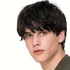 Ombre Grey Brown Short Straight Hair Wigs For Men