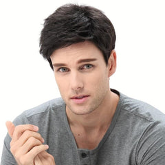 Ombre Grey Brown Short Straight Hair Wigs For Men
