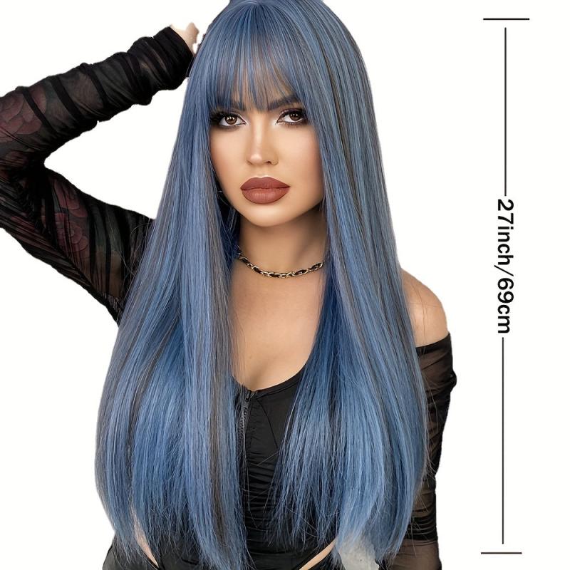 Long Straight Ash Wig Bangs Heat Synthetic Bachelorette Party Wig
