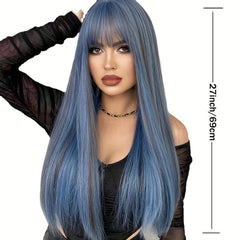 Long Straight Ash Wig Bangs Heat Synthetic Bachelorette Party Wig