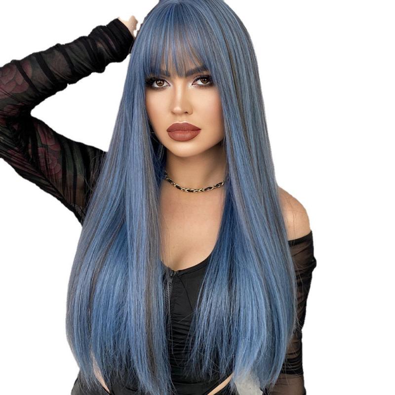 Long Straight Ash Wig Bangs Heat Synthetic Bachelorette Party Wig