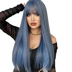 Long Straight Ash Wig Bangs Heat Synthetic Bachelorette Party Wig