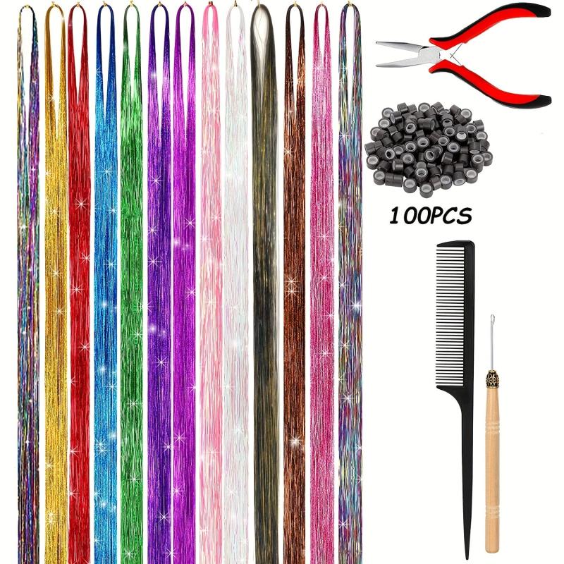 13pcs Party Highlight Straight Tinsel Hair Extensions