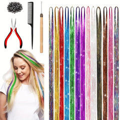 13pcs Party Highlight Straight Tinsel Hair Extensions