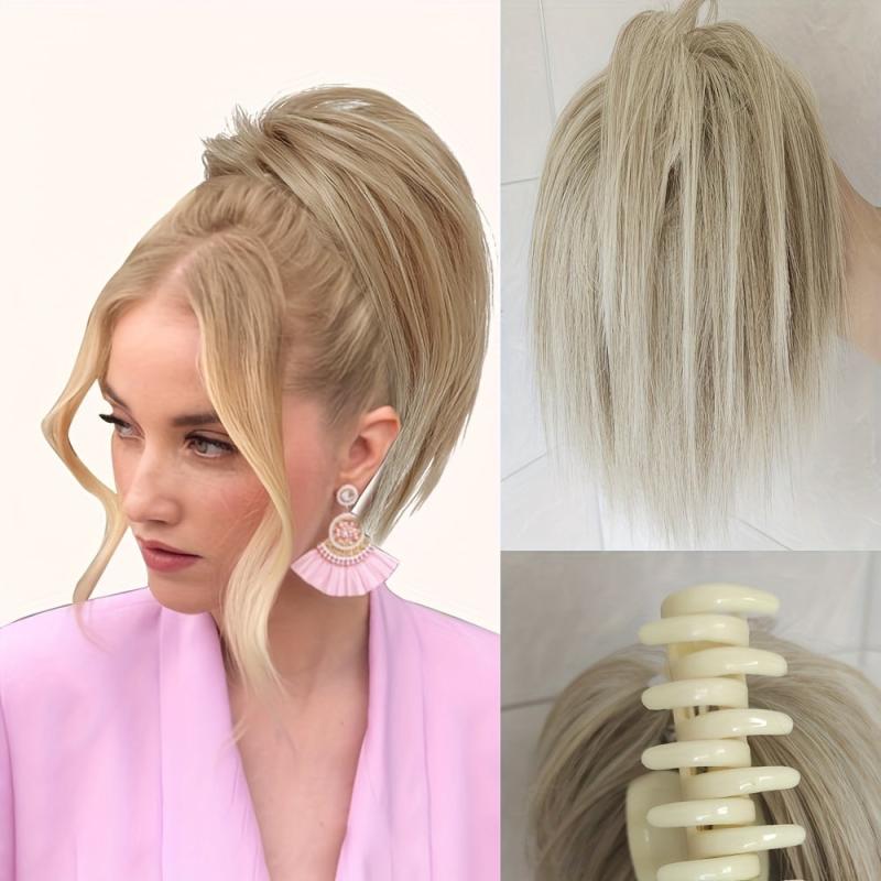 Messy Braided Bun Synthetic Straight Ponytail Hair Piece