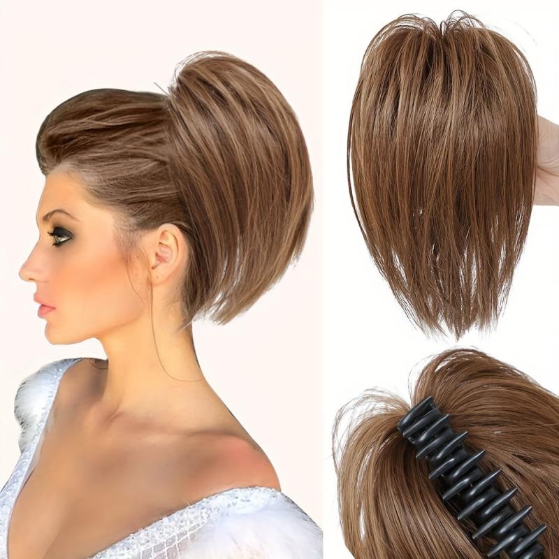 Messy Braided Bun Synthetic Straight Ponytail Hair Piece