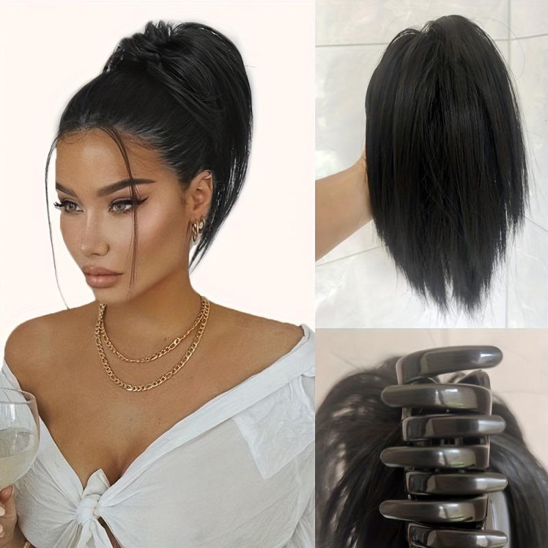 Messy Braided Bun Synthetic Straight Ponytail Hair Piece