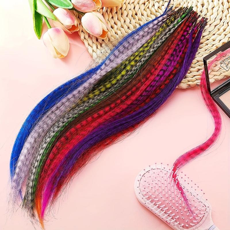 Colorful Feather Crochet Hair Extensions Synthetic Hair Pieces