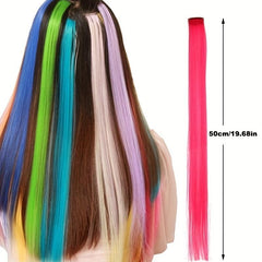 5Pcs Colorful Hair Extensions Clip In Highlight Rainbow Hair Y2K Synthetic Party