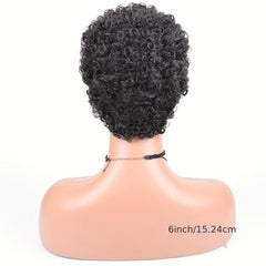 Short Curly Wavy Human Hair Pixie Wig 15-24cm