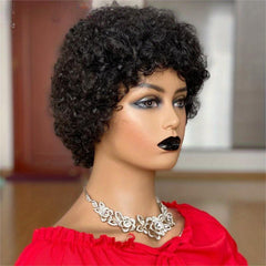 Short Curly Wavy Human Hair Pixie Wig 15-24cm