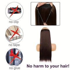 Long Straight Hair Pieces Synthetic Fishing Line Hair Extensions