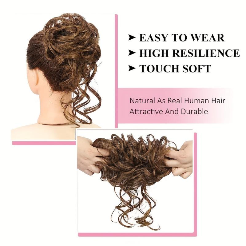 Messy Bun Hair Piece Updo Wavy Curly Hair Wrap Ponytail Hairpiece for Women