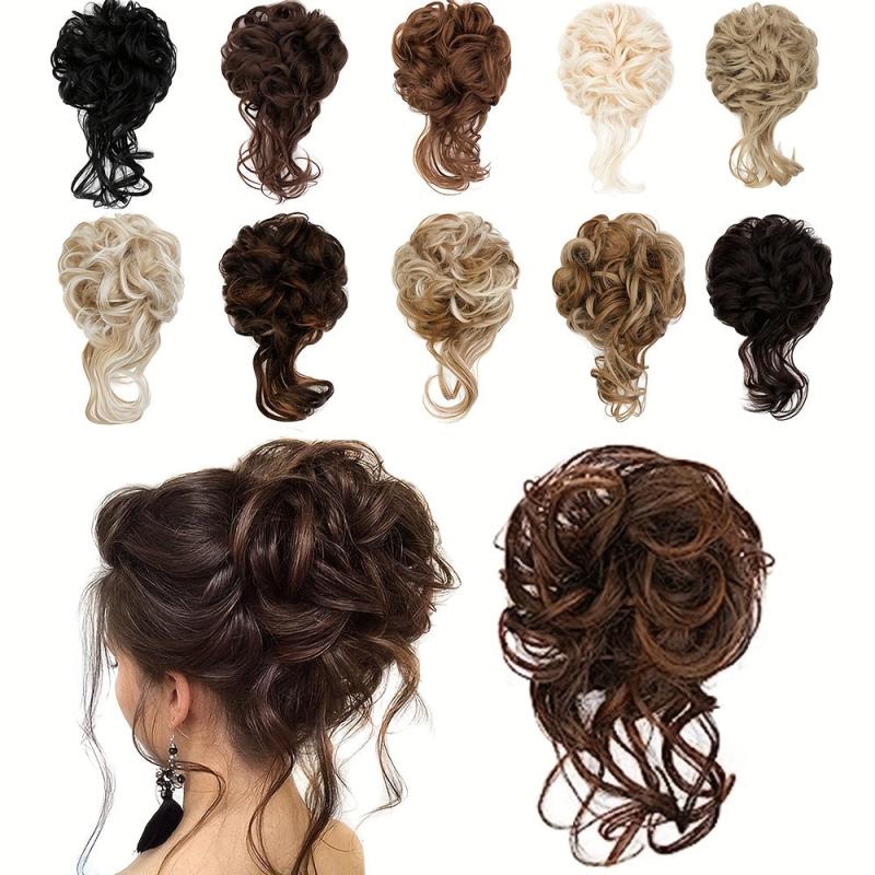 Messy Bun Hair Piece Updo Wavy Curly Hair Wrap Ponytail Hairpiece for Women