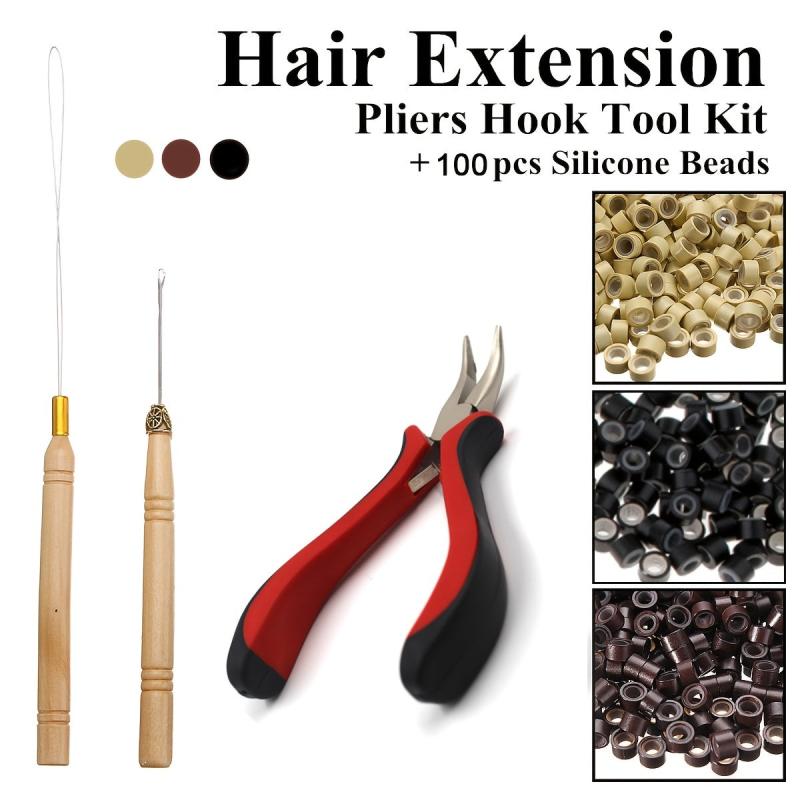 Hair Extension Tool Set Pliers Hook Needle Silicone Rings