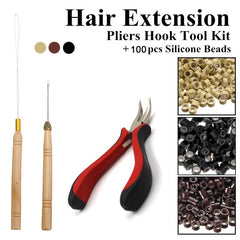 Hair Extension Tool Set Pliers Hook Needle Silicone Rings