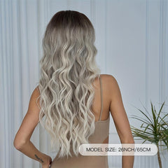 Ombre Platinum Long Curly Wavy Hair Wigs Butterfly Haircut 26 Inch