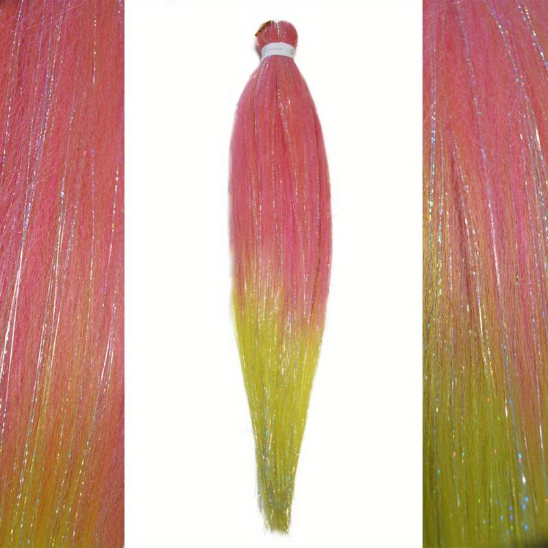 Y2K 2 Tones Tinsel Hair Extension Long Straight Colorful Synthetic Crochet Hair