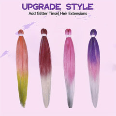 Y2K 2 Tones Tinsel Hair Extension Long Straight Colorful Synthetic Crochet Hair