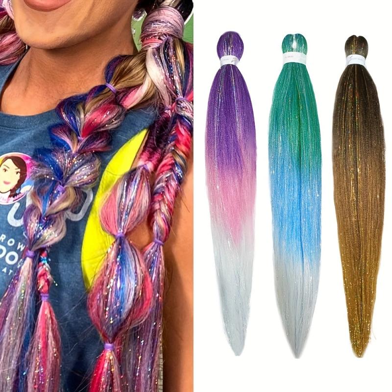Y2K 2 Tones Tinsel Hair Extension Long Straight Colorful Synthetic Crochet Hair