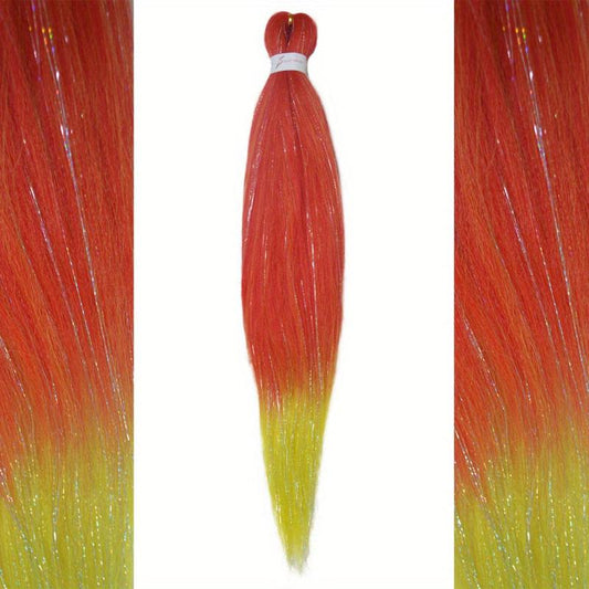 Y2K 2 Tones Tinsel Hair Extension Long Straight Colorful Synthetic Crochet Hair