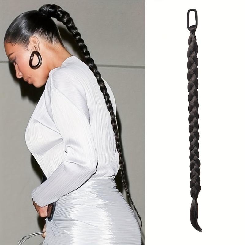 Long Rope Braided Ponytail Extensions Y2K Natural Soft Synthetic Hair
