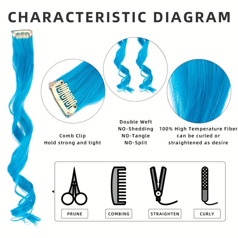 6pcs Colorful Clip In Hair Extensions for Parties and Halloween