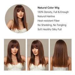 22 Inch Brown Short Straight Synthetic Wig With Bangs