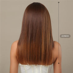 22 Inch Brown Short Straight Synthetic Wig With Bangs