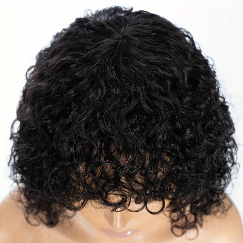 Curly Human Hair Wig with Bangs 180 Density Shoulder Length 25