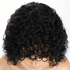 Curly Human Hair Wig with Bangs 180 Density Shoulder Length 25