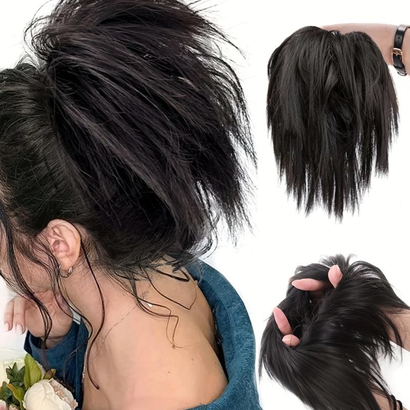 Messy Straight Hair Buns Updo Chignon with Elastic Hair Rope