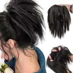 Messy Straight Hair Buns Updo Chignon with Elastic Hair Rope