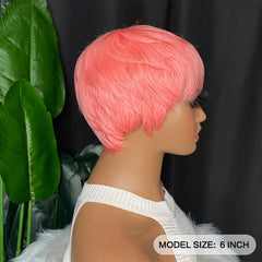 Short Pink Wavy Pixie Cut Synthetic Hair Wigs For Women
