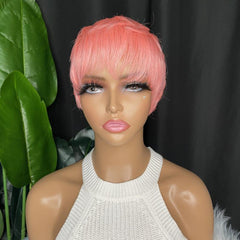 Short Pink Wavy Pixie Cut Synthetic Hair Wigs For Women