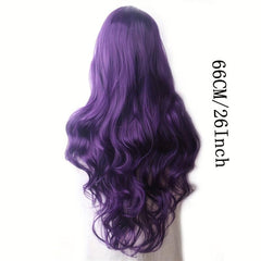 Dark Purple Long Wavy Hair Wigs Synthetic Fiber Middle Part Wigs 66 cm Halloween