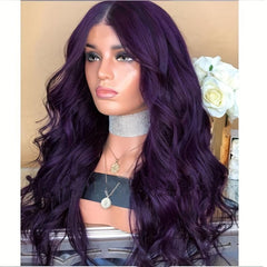 Dark Purple Long Wavy Hair Wigs Synthetic Fiber Middle Part Wigs 66 cm Halloween