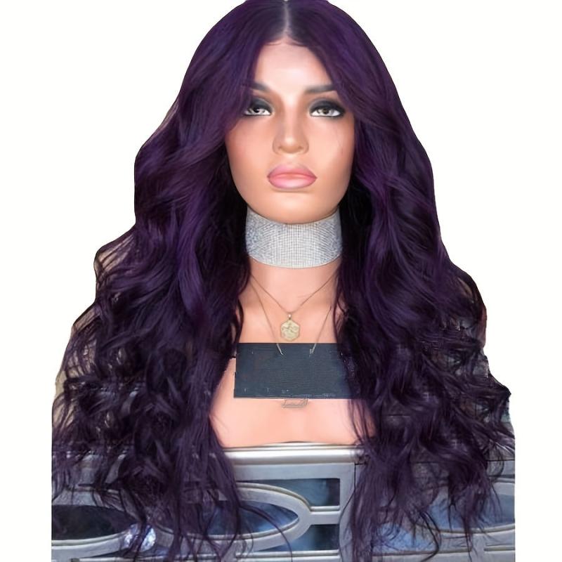 Dark Purple Long Wavy Hair Wigs Synthetic Fiber Middle Part Wigs 66 cm Halloween