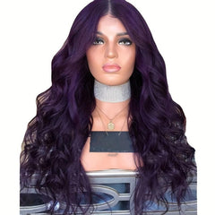 Dark Purple Long Wavy Hair Wigs Synthetic Fiber Middle Part Wigs 66 cm Halloween