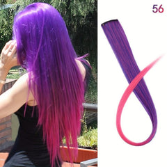 55 88 Cm Synthetic Hair Extensions Rainbow Long Straight Hairpieces Purple Pink