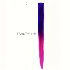 55 88 Cm Synthetic Hair Extensions Rainbow Long Straight Hairpieces Purple Pink