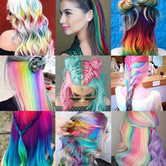 55 88 Cm Synthetic Hair Extensions Rainbow Long Straight Hairpieces Purple Pink